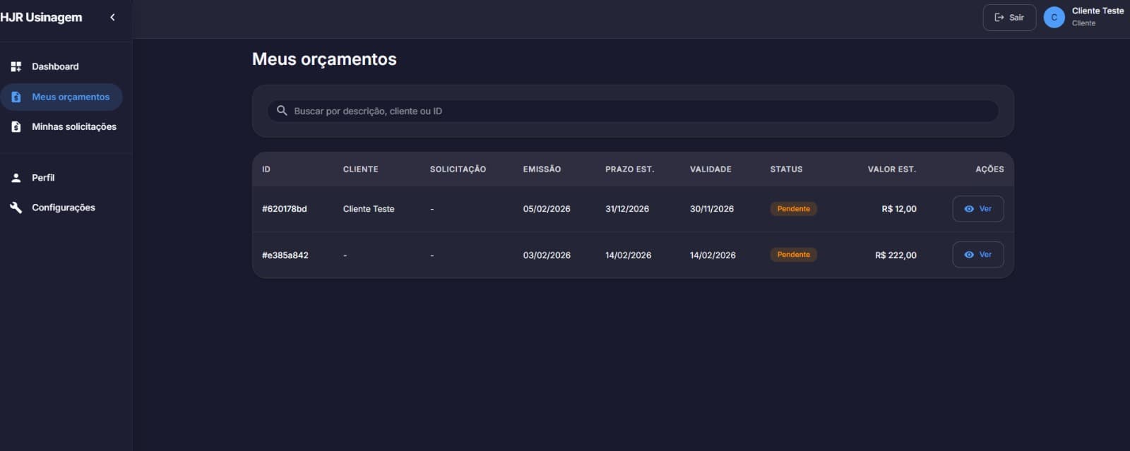 ERP Metalúrgico - Módulo de Orçamentos - Screenshot 2