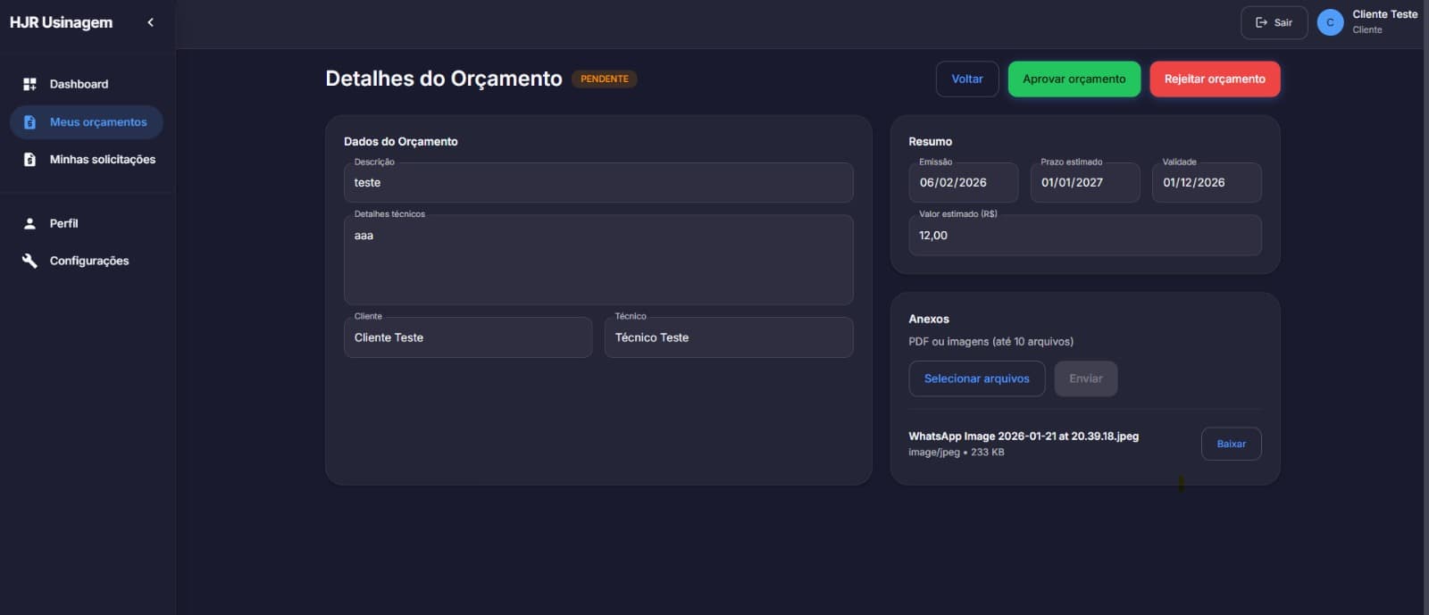 ERP Metalúrgico - Módulo de Orçamentos - Screenshot 3